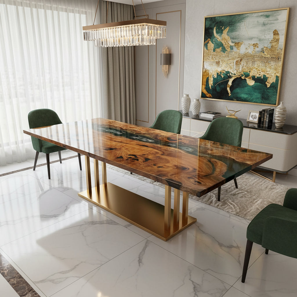 Emerald Beech Wood Epoxy Dining Table by Thomas Dawn