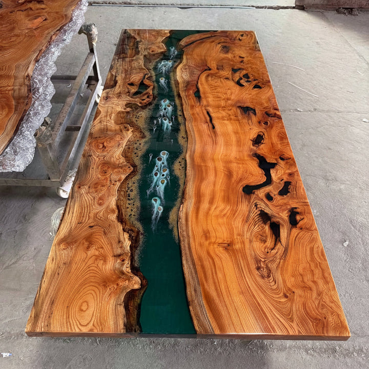 Emerald Beech Wood Epoxy Dining Table by Thomas Dawn