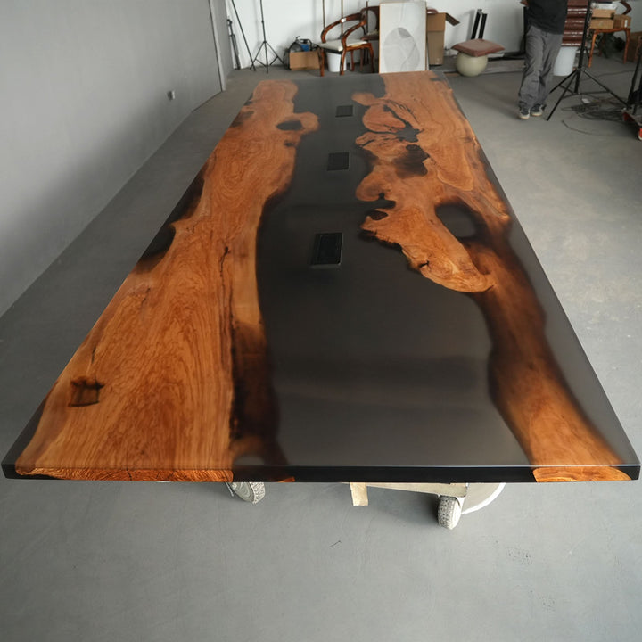 Olive Wood Black Epoxy Conference Table by Thomas Dawn