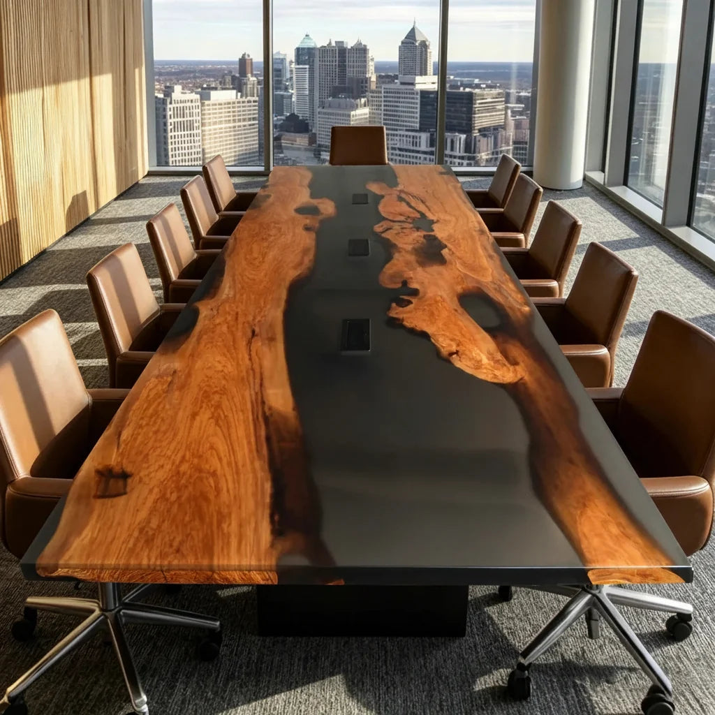 Olive Wood Black Epoxy Conference Table by Thomas Dawn