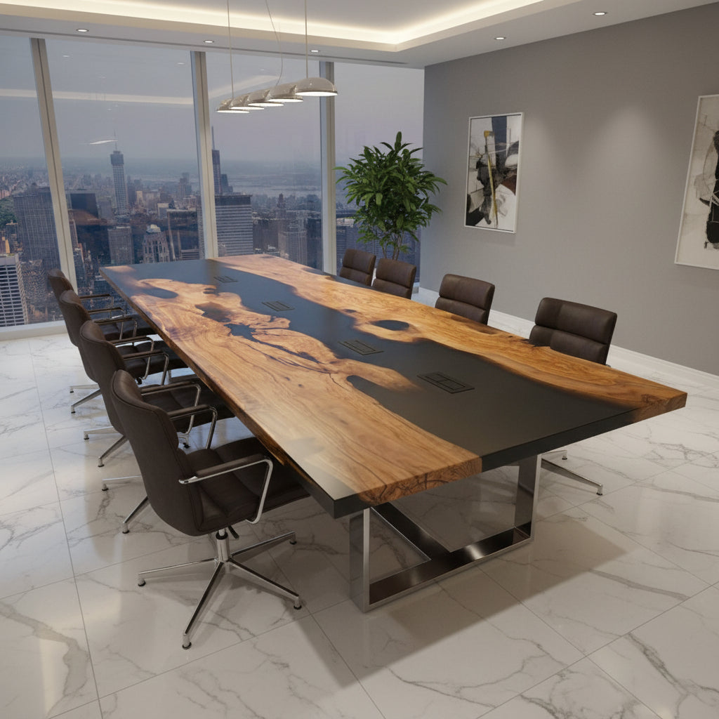 Olive Wood Black Epoxy Conference Table by Thomas Dawn