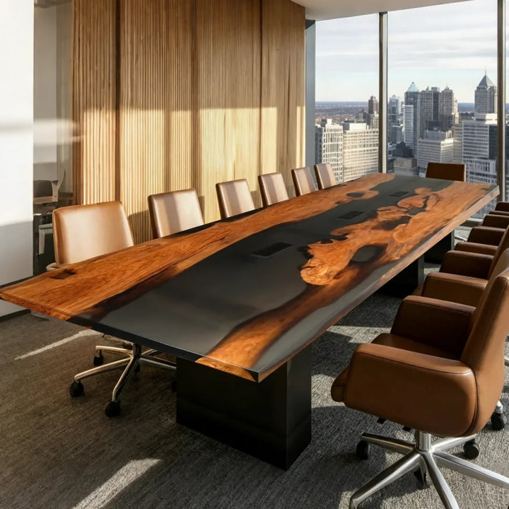 Olive Wood Black Epoxy Conference Table by Thomas Dawn