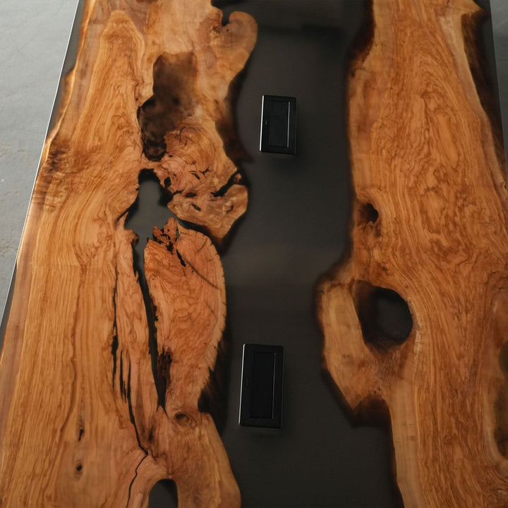 Olive Wood Black Epoxy Conference Table by Thomas Dawn