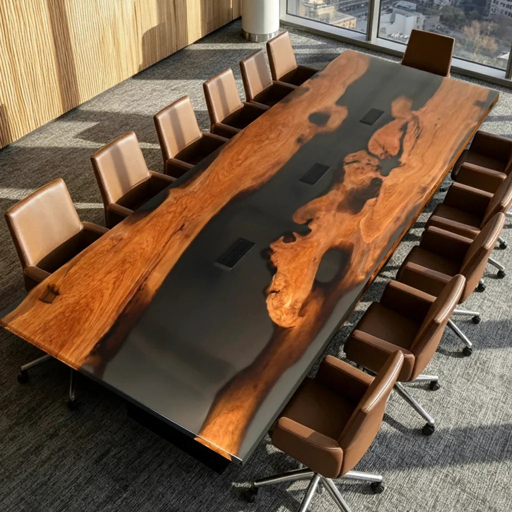 Olive Wood Black Epoxy Conference Table by Thomas Dawn