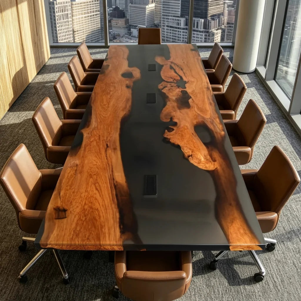 Olive Wood Black Epoxy Conference Table by Thomas Dawn