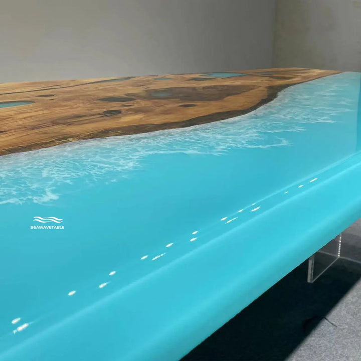 Olive Wood Ocean Epoxy Dining Table by Thomas Dawn