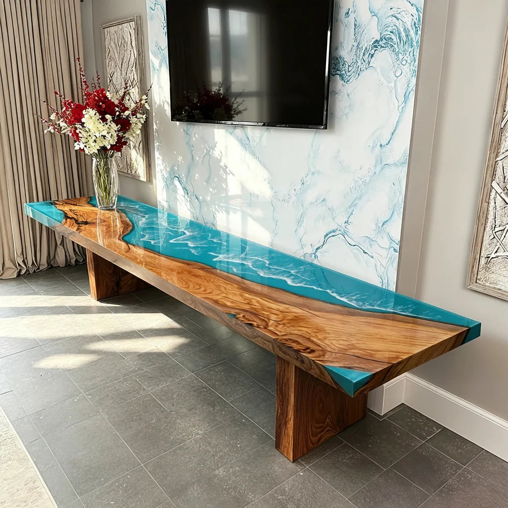 Olive Wood Ocean Wave Console Table by Thomas Dawn