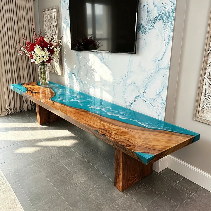 Olive Wood Ocean Wave Console Table by Thomas Dawn