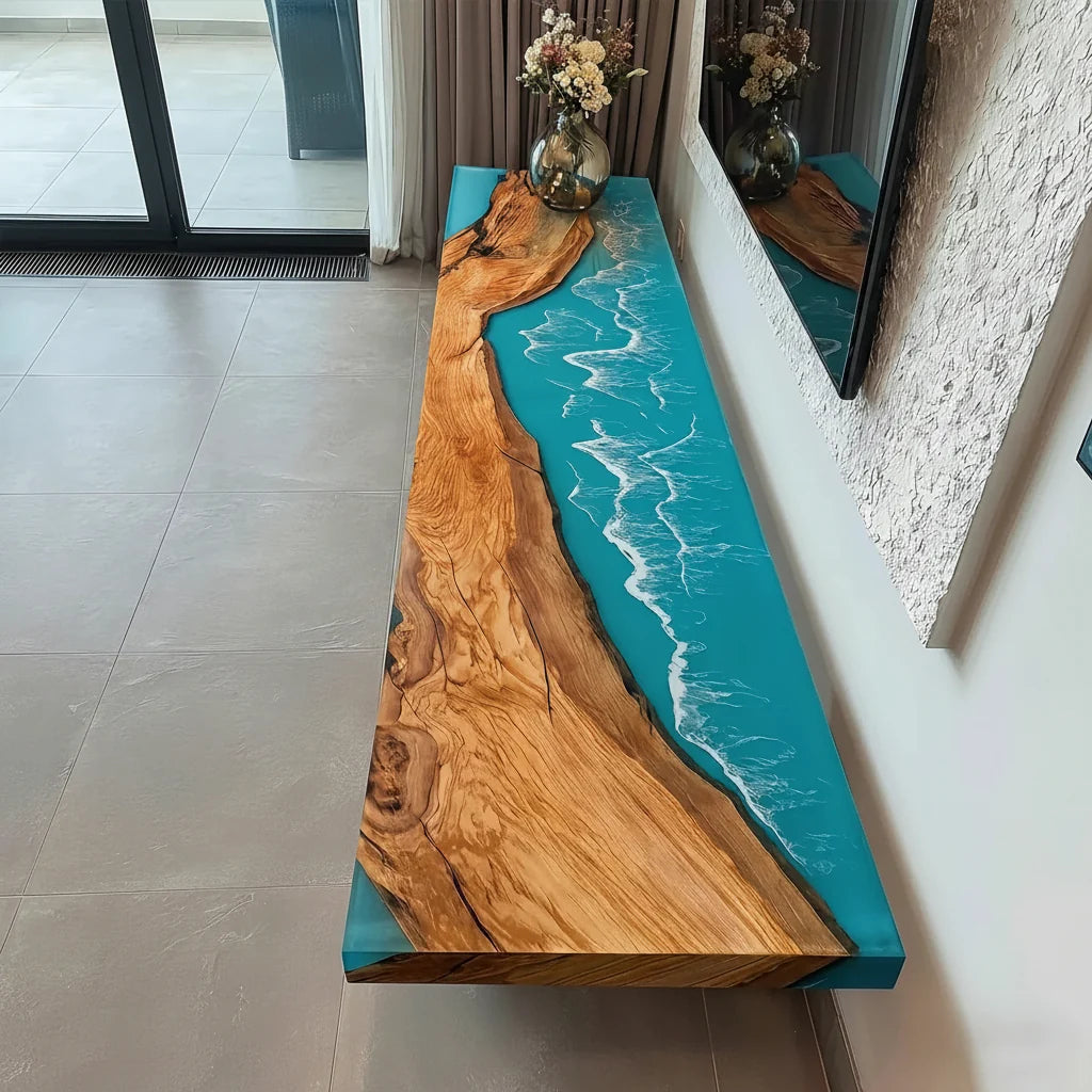 Olive Wood Ocean Wave Console Table by Thomas Dawn