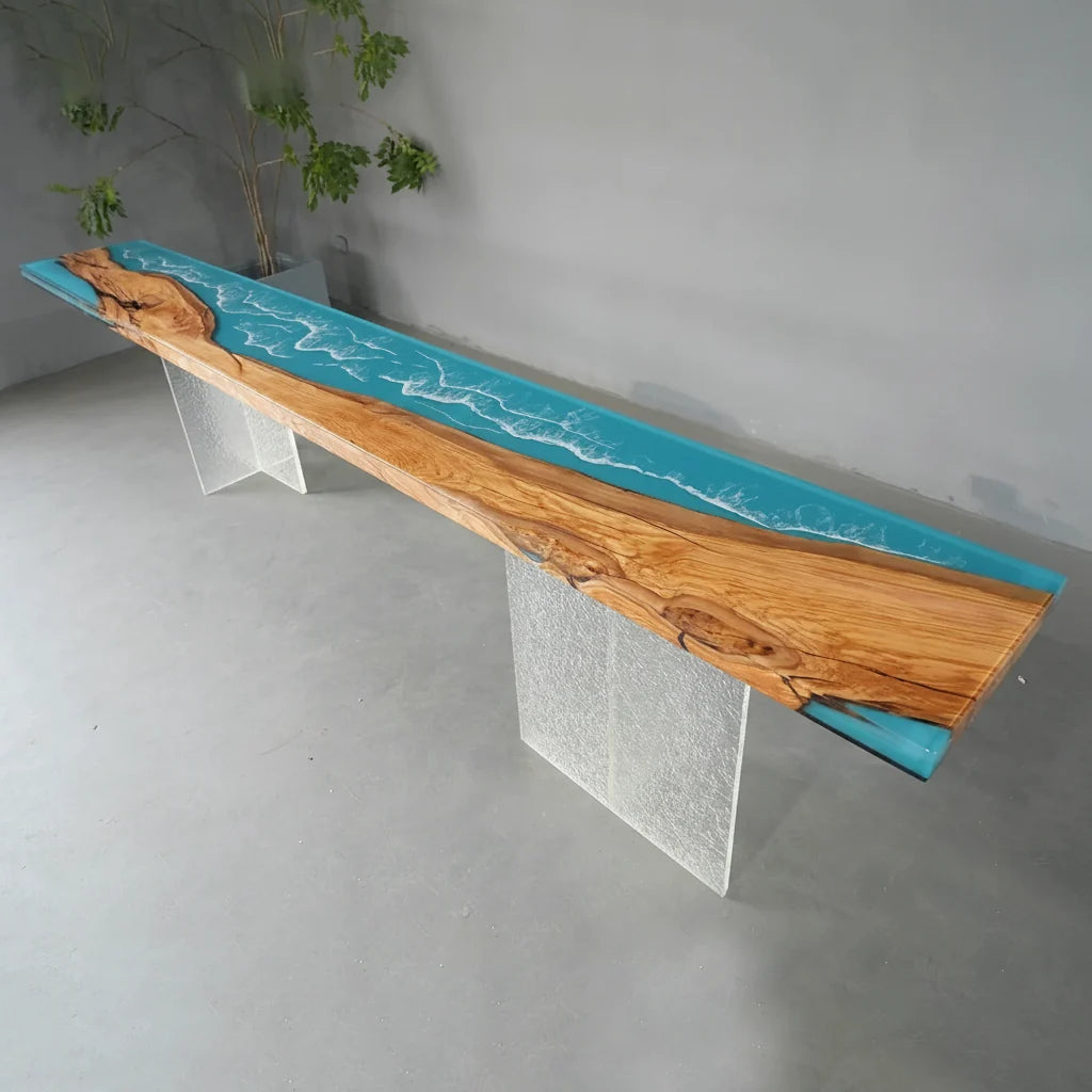 Olive Wood Ocean Wave Console Table by Thomas Dawn