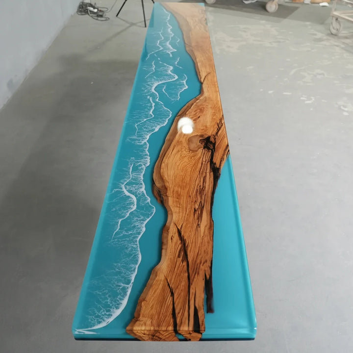 Olive Wood Ocean Wave Console Table by Thomas Dawn