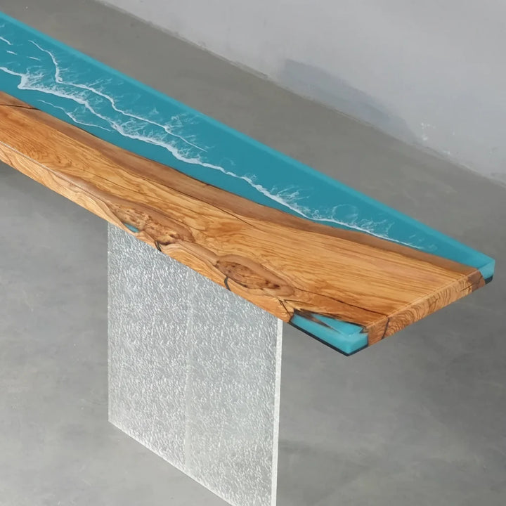 Olive Wood Ocean Wave Console Table by Thomas Dawn
