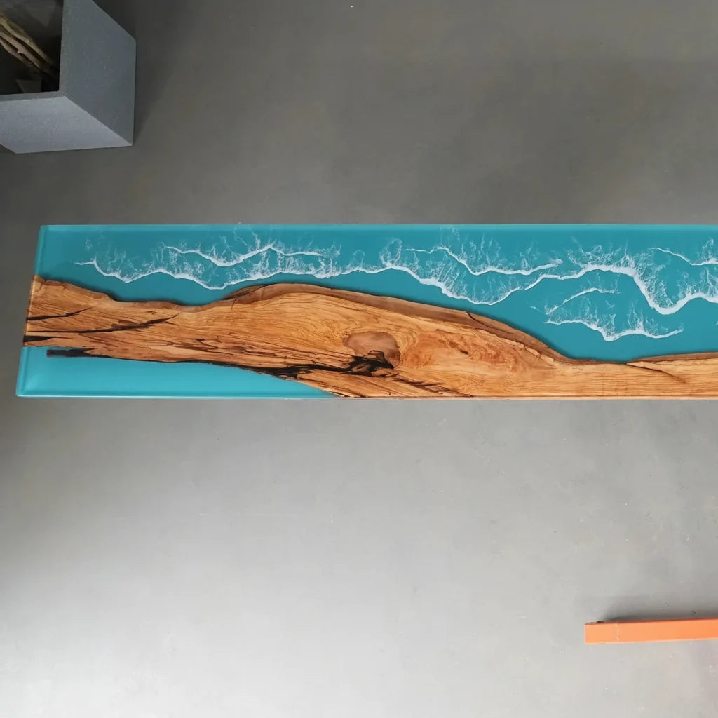 Olive Wood Ocean Wave Console Table by Thomas Dawn