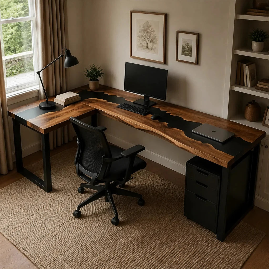 Black Walnut L-Shaped Executive Desk by Thomas Dawn