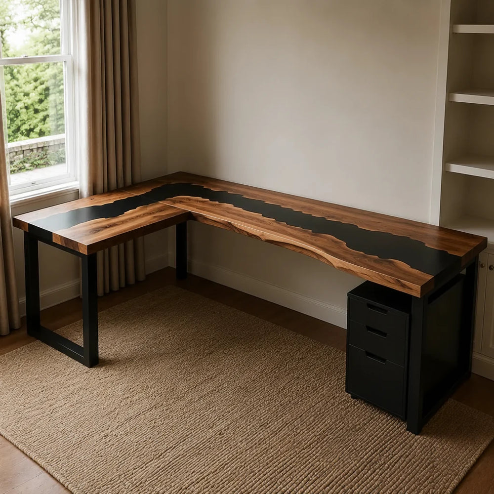 Black Walnut L-Shaped Executive Desk by Thomas Dawn