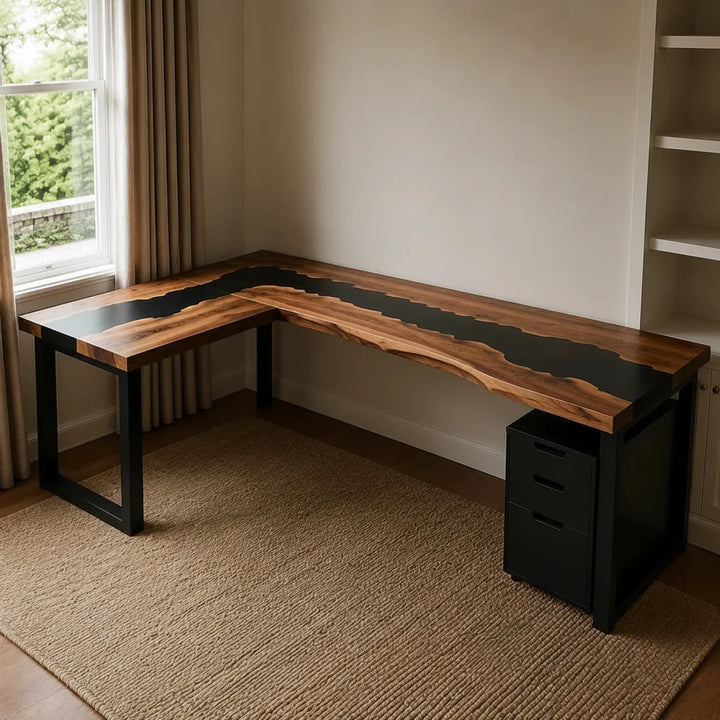 Black Walnut L-Shaped Executive Desk by Thomas Dawn