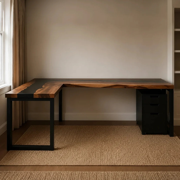 Black Walnut L-Shaped Executive Desk by Thomas Dawn