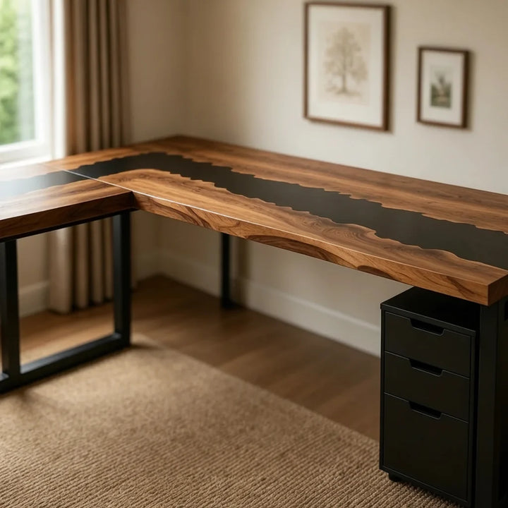 Black Walnut L-Shaped Executive Desk by Thomas Dawn
