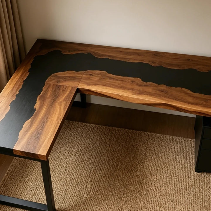 Black Walnut L-Shaped Executive Desk by Thomas Dawn