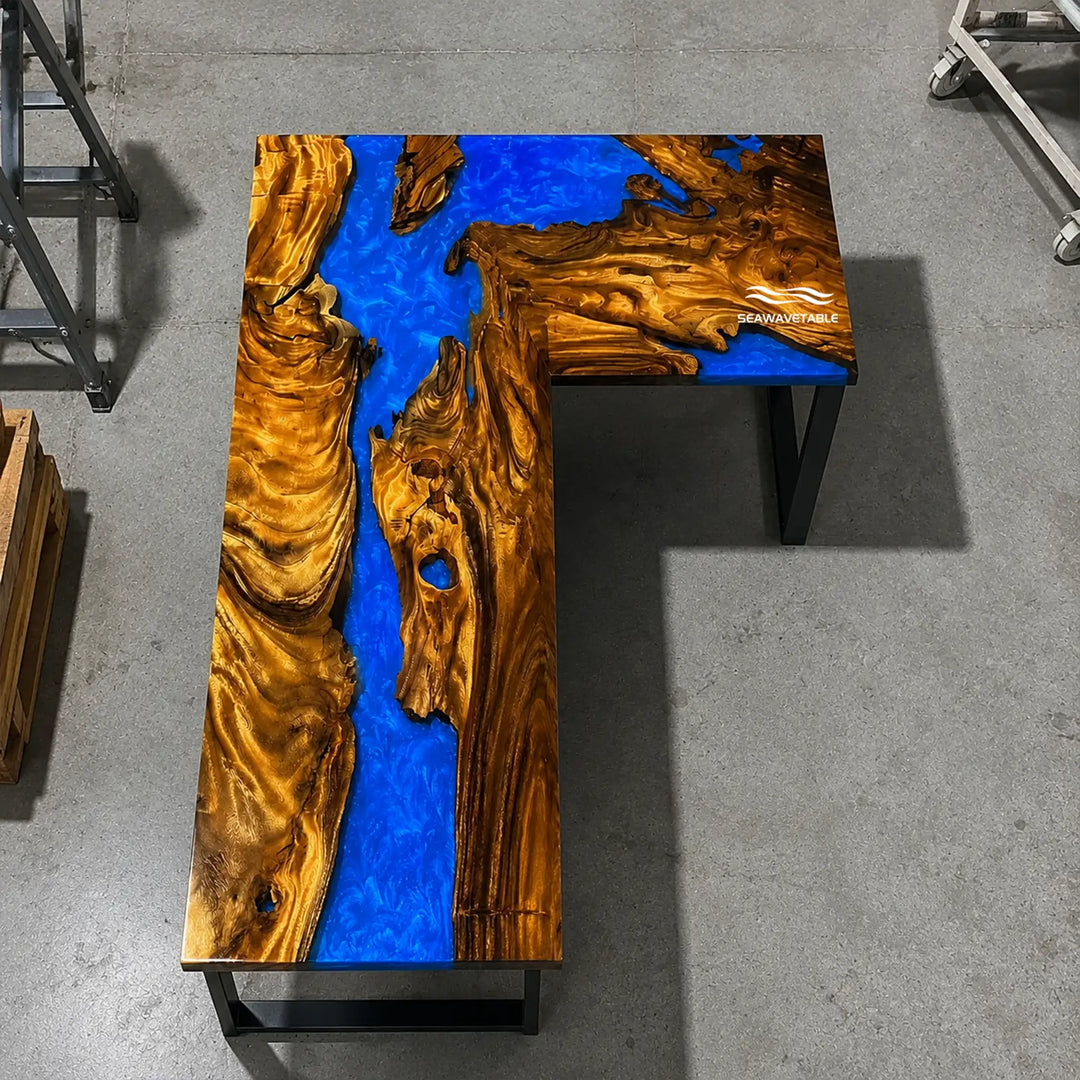 Blue River L-Shaped Walnut Desk by Thomas Dawn