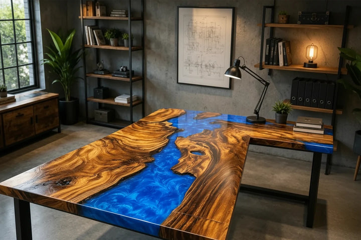 Blue River L-Shaped Walnut Desk by Thomas Dawn