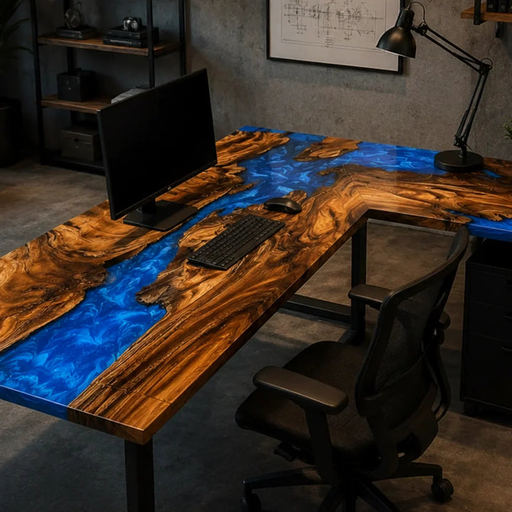Blue River L-Shaped Walnut Desk by Thomas Dawn