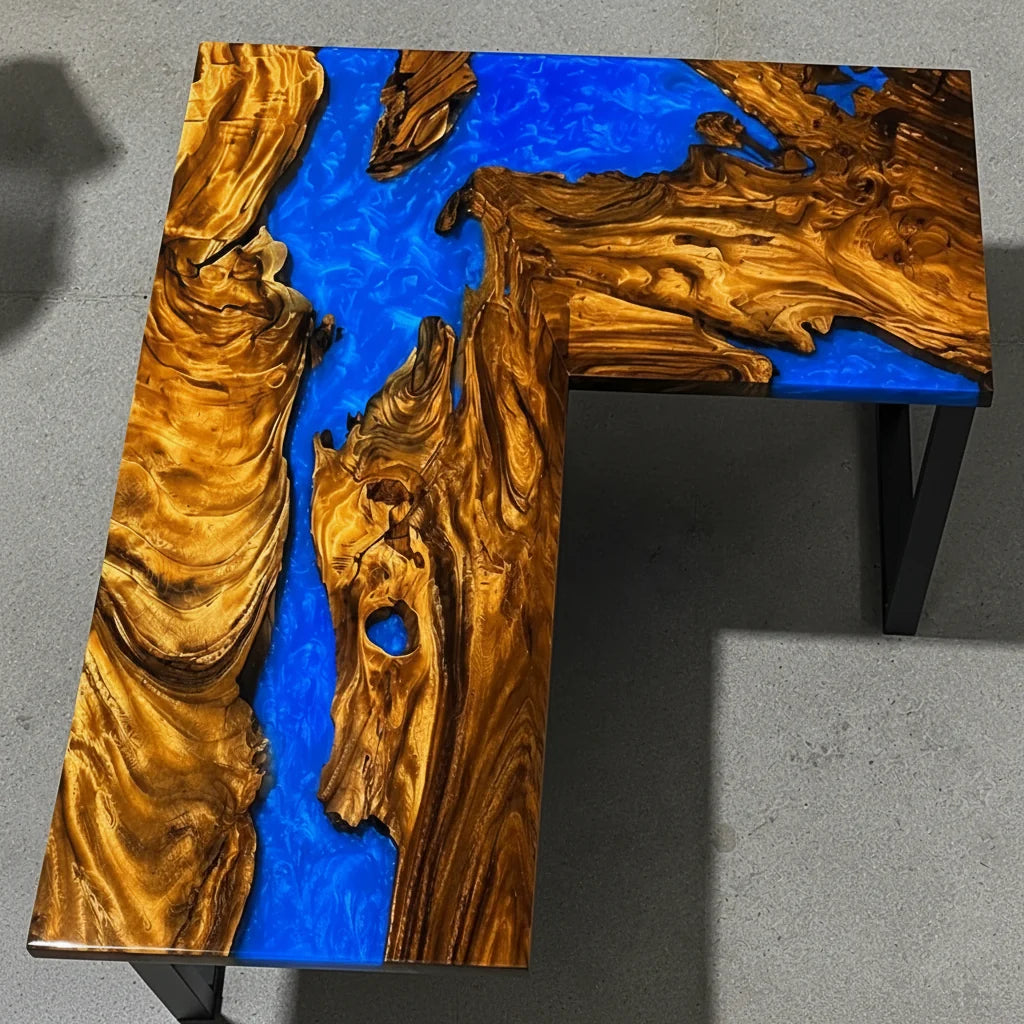 Blue River L-Shaped Walnut Desk by Thomas Dawn