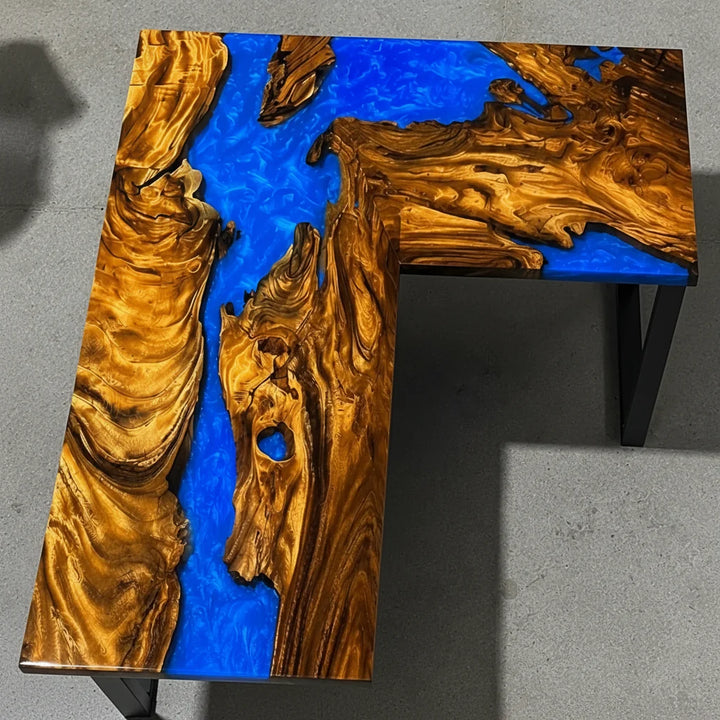 Blue River L-Shaped Walnut Desk by Thomas Dawn