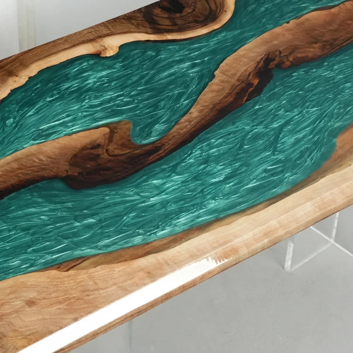 Verdant Green Walnut River Dining Table by Thomas Dawn