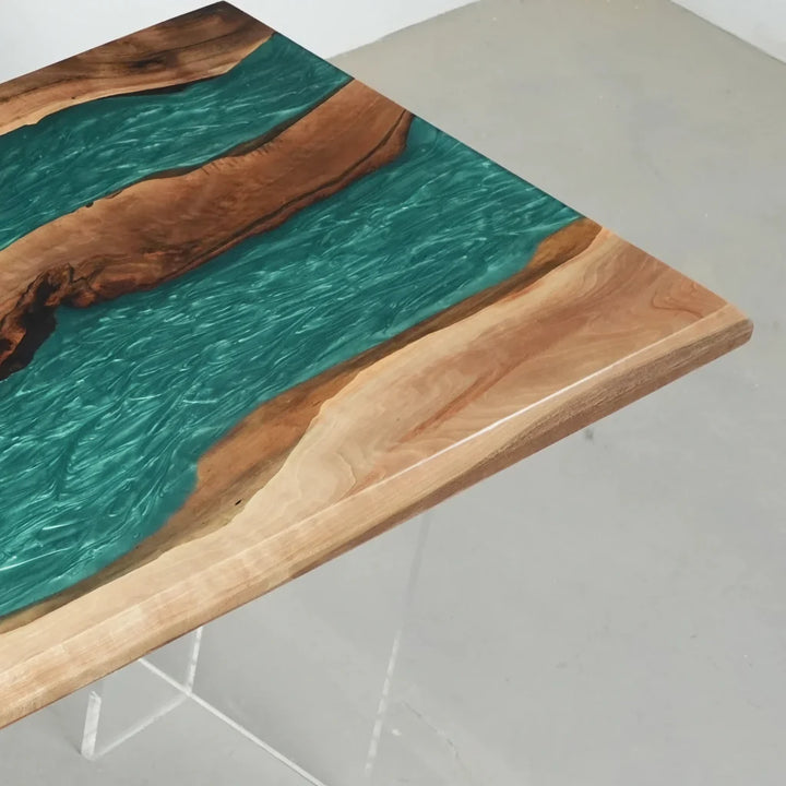 Verdant Green Walnut River Dining Table by Thomas Dawn