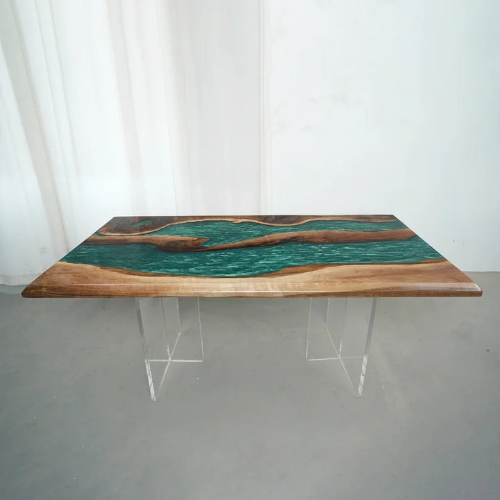 Verdant Green Walnut River Dining Table by Thomas Dawn