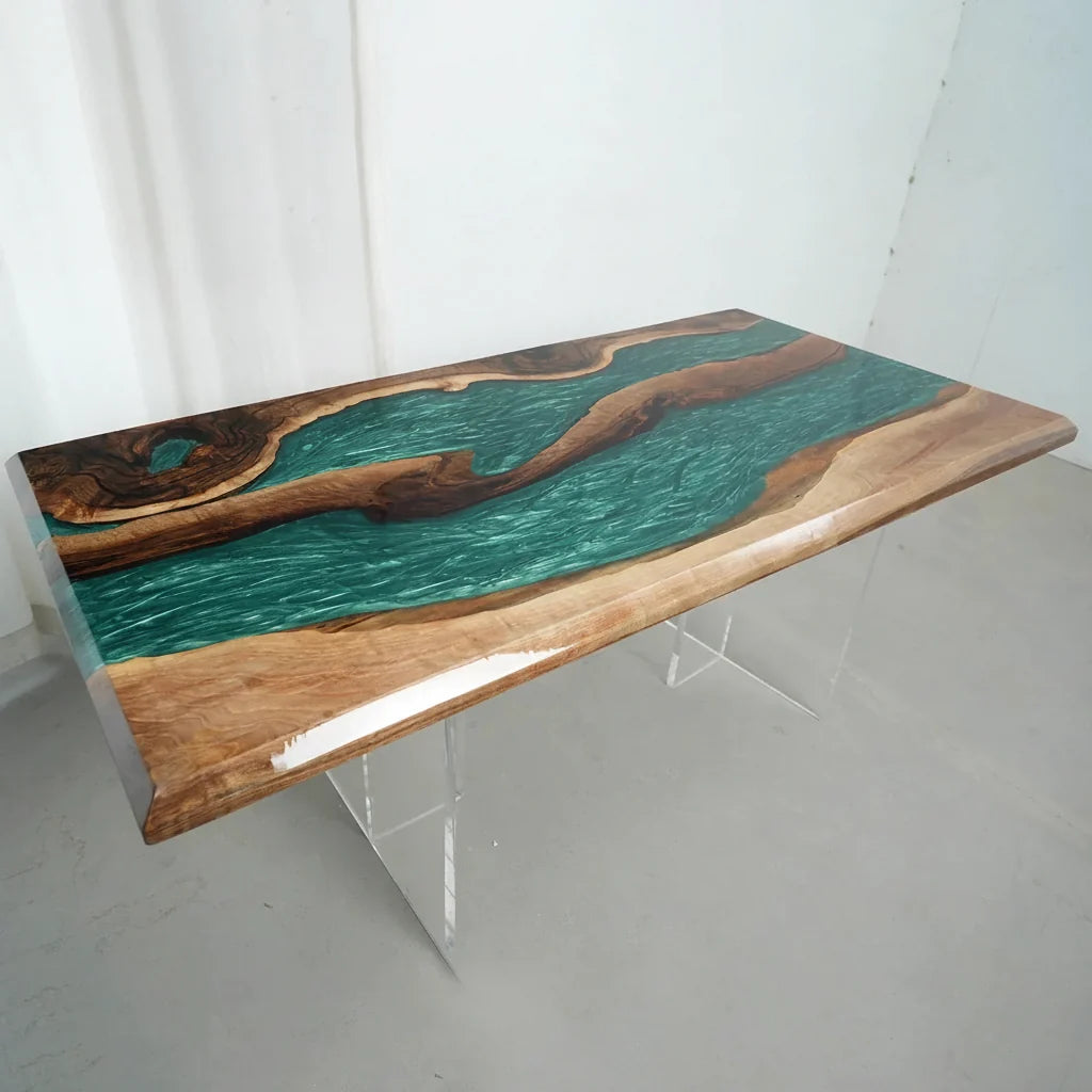 Verdant Green Walnut River Dining Table by Thomas Dawn