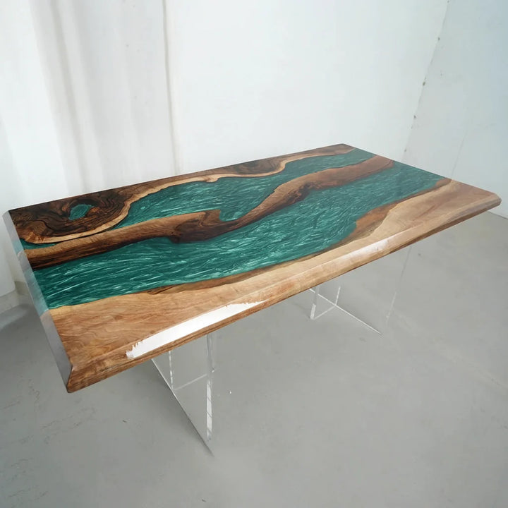 Verdant Green Walnut River Dining Table by Thomas Dawn
