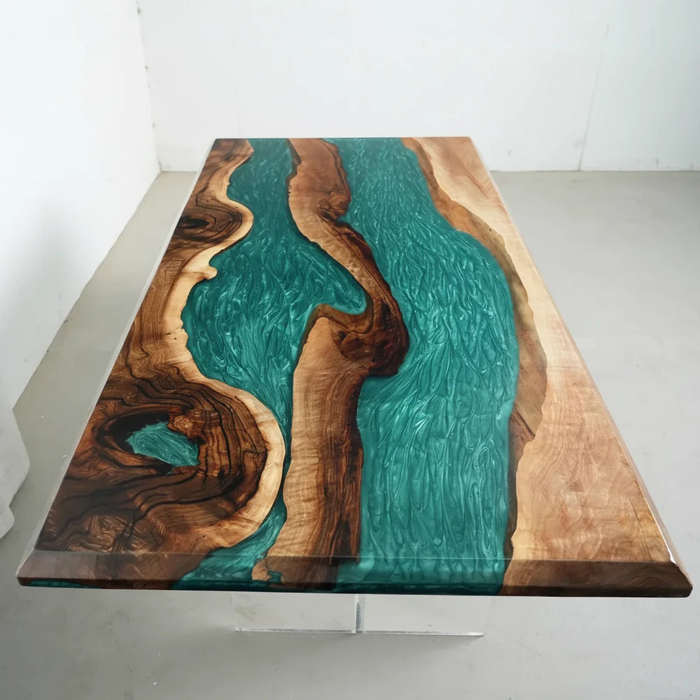 Verdant Green Walnut River Dining Table by Thomas Dawn