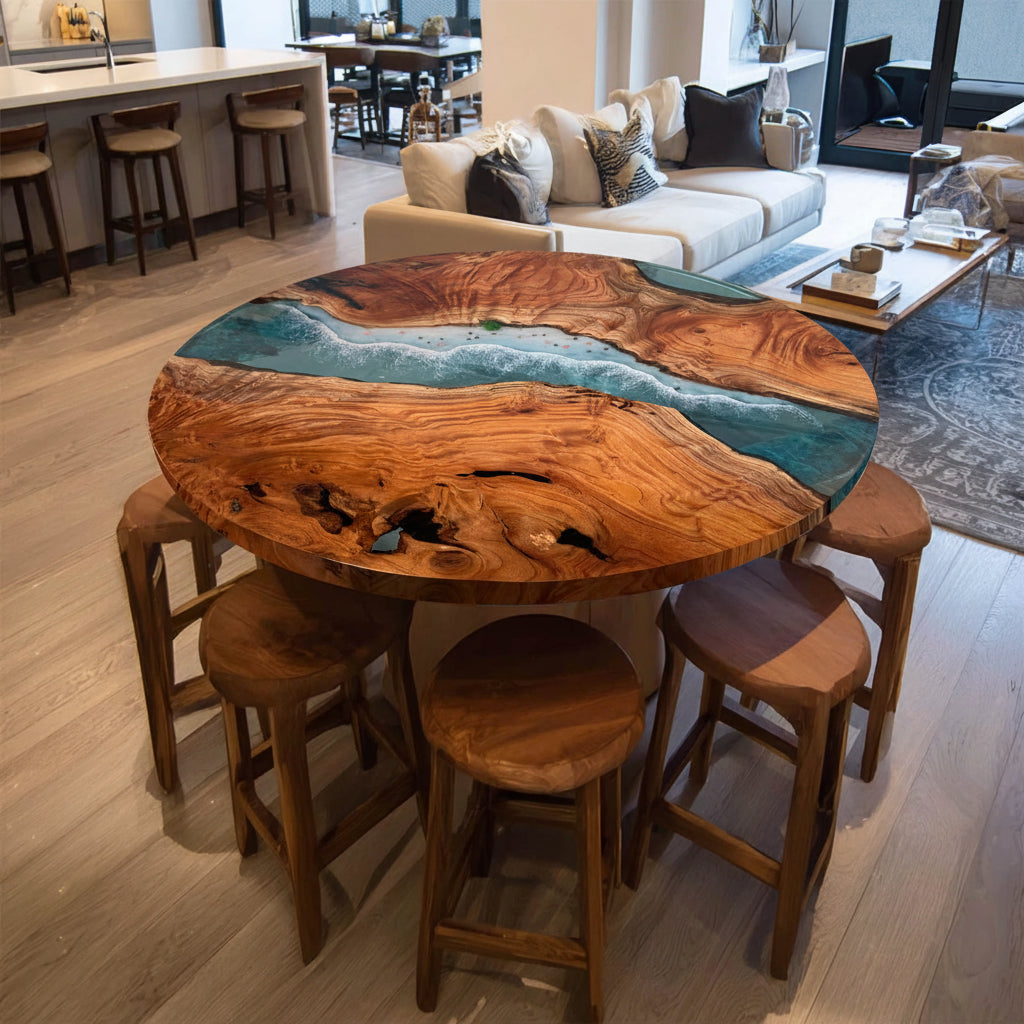 Round Ocean Wave Beech Coffee Table by Thomas Dawn