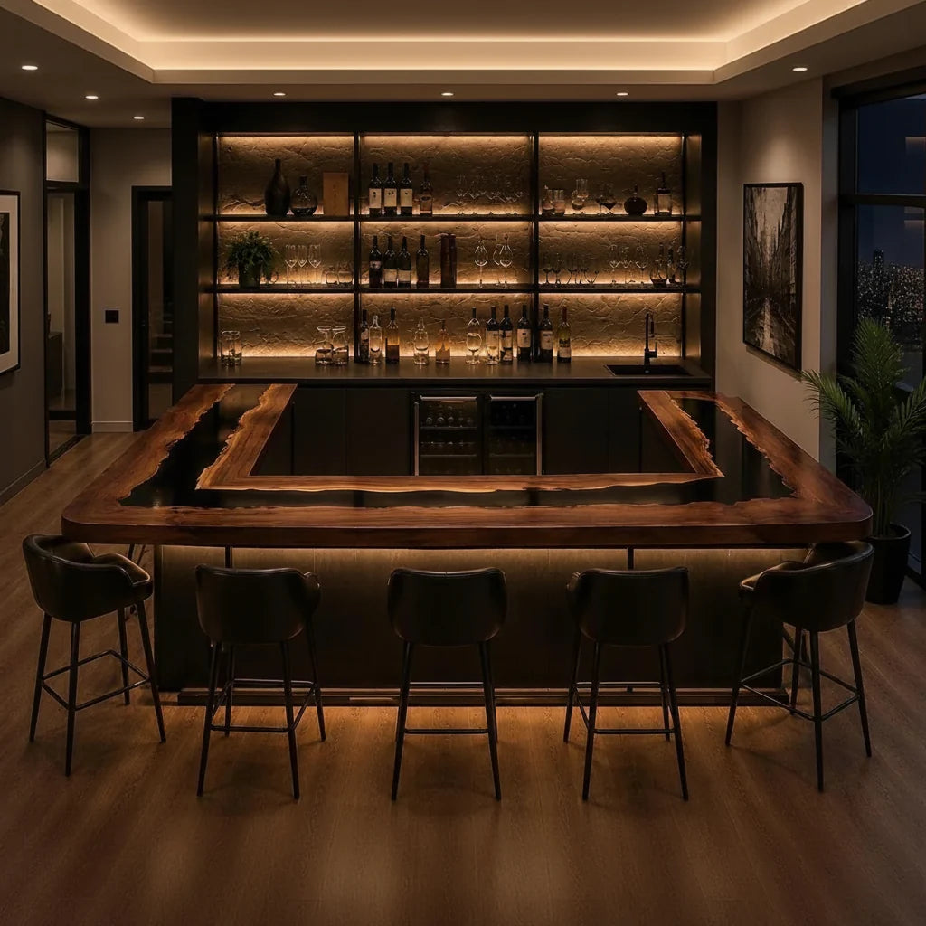 Black Walnut Epoxy Bar Counter by Thomas Dawn