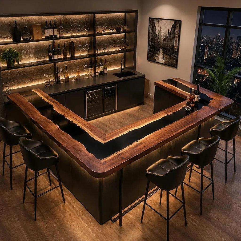 Black Walnut Epoxy Bar Counter by Thomas Dawn