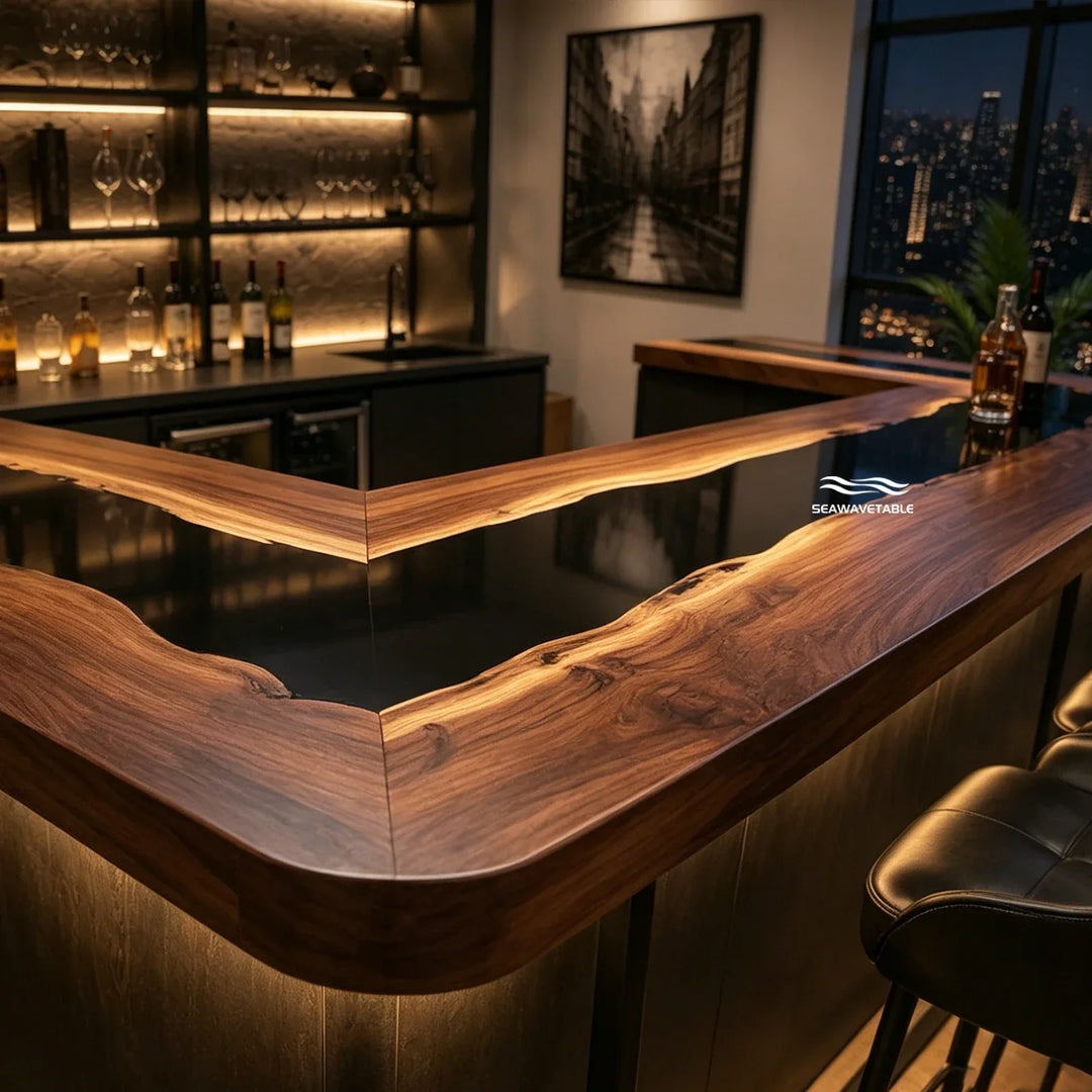 Black Walnut Epoxy Bar Counter by Thomas Dawn