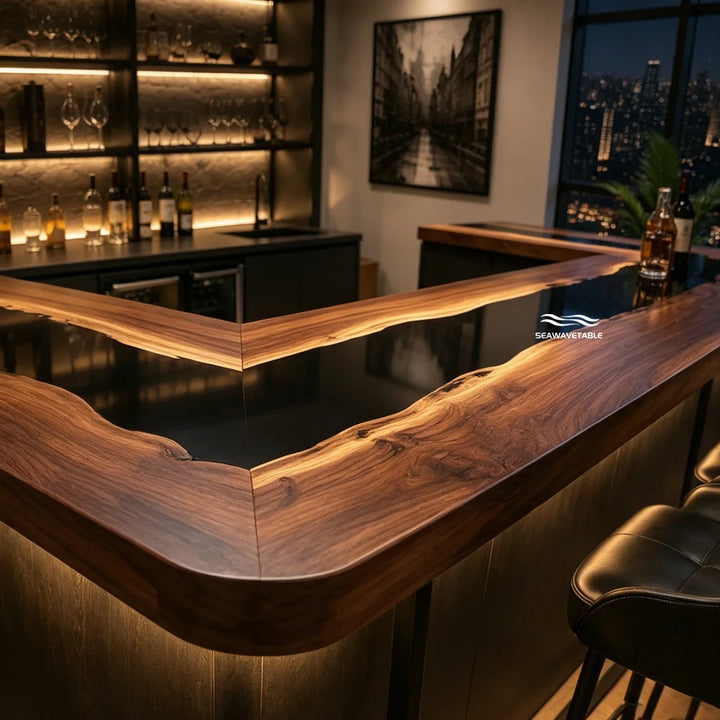 Black Walnut Epoxy Bar Counter by Thomas Dawn