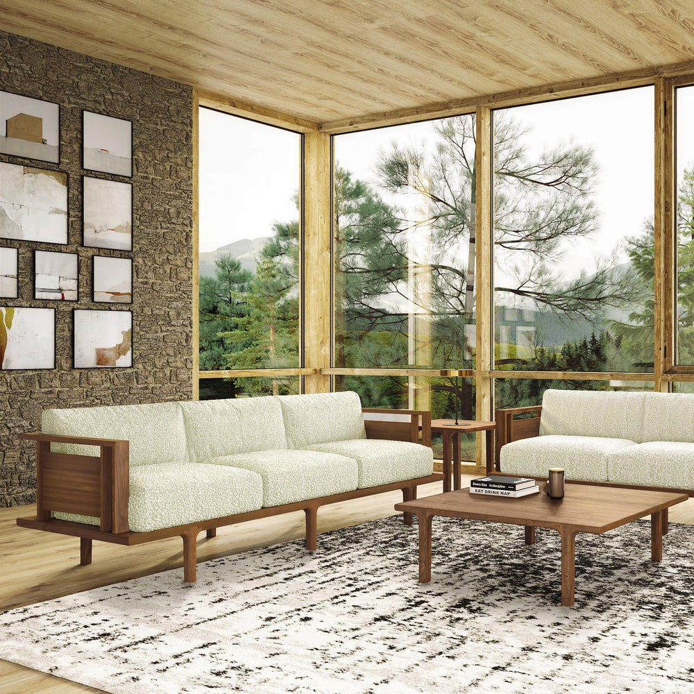 Sierra wood-panel sofa in a modern living room