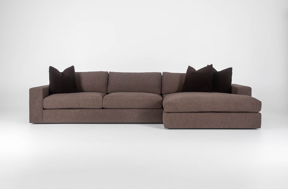 Steve two-piece SO2 + SCH sofa-chaise sectional in a neutral studio; chaise right.