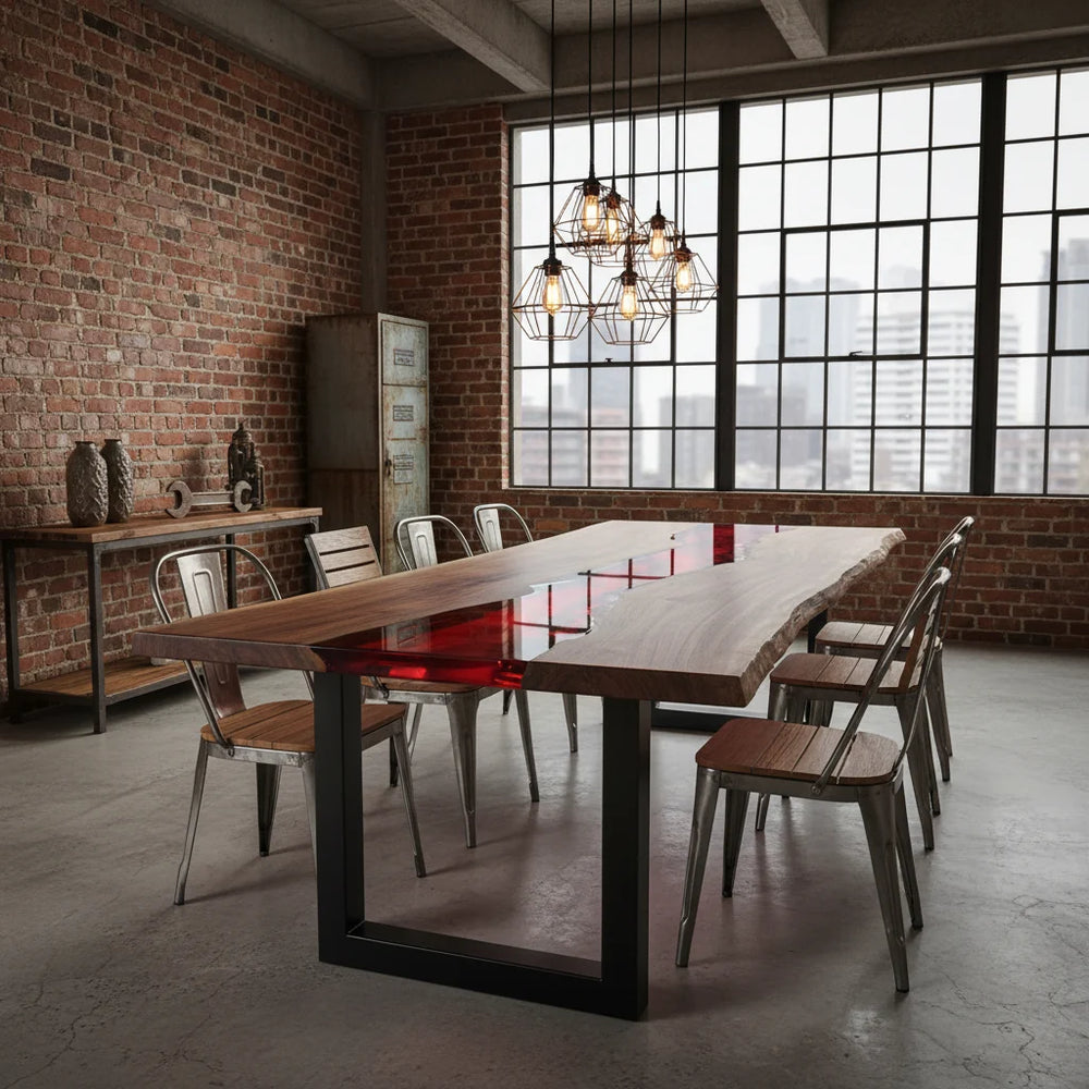 Black Walnut Red Lava River Dining Table by Thomas Dawn
