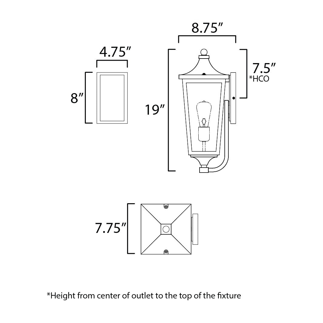 Sutton Place VX 1-Light Outdoor Sconce 460233 by Studio M Lighting – line drawing