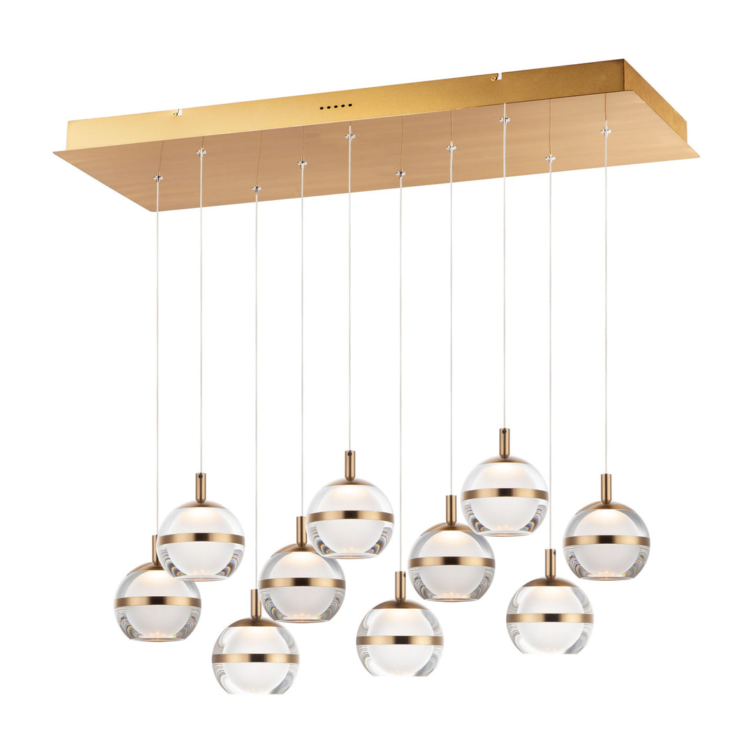 Swank LED 10-Light Rectangular Pendant by Studio M Lighting in Natural Aged Brass