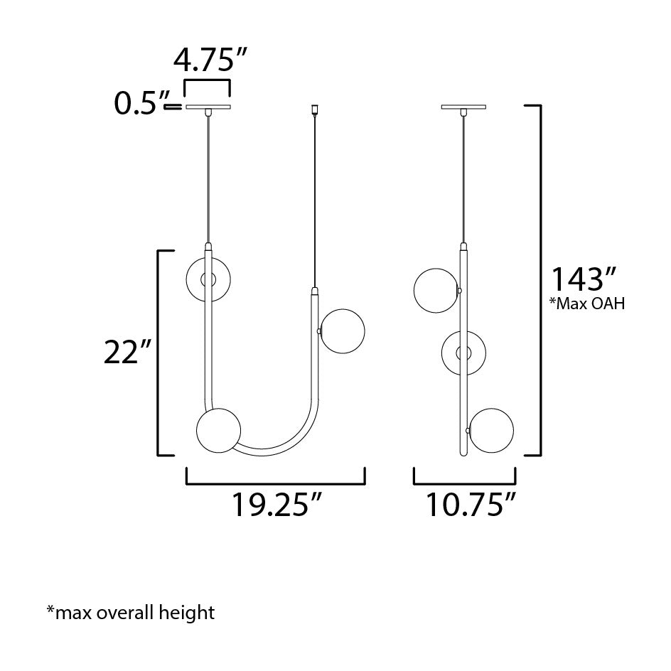 Contour 3-Light Cord Hung Pendant by Studio M Lighting – line drawing