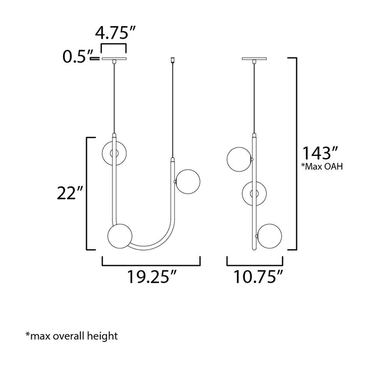 Contour 3-Light Cord Hung Pendant by Studio M Lighting – line drawing