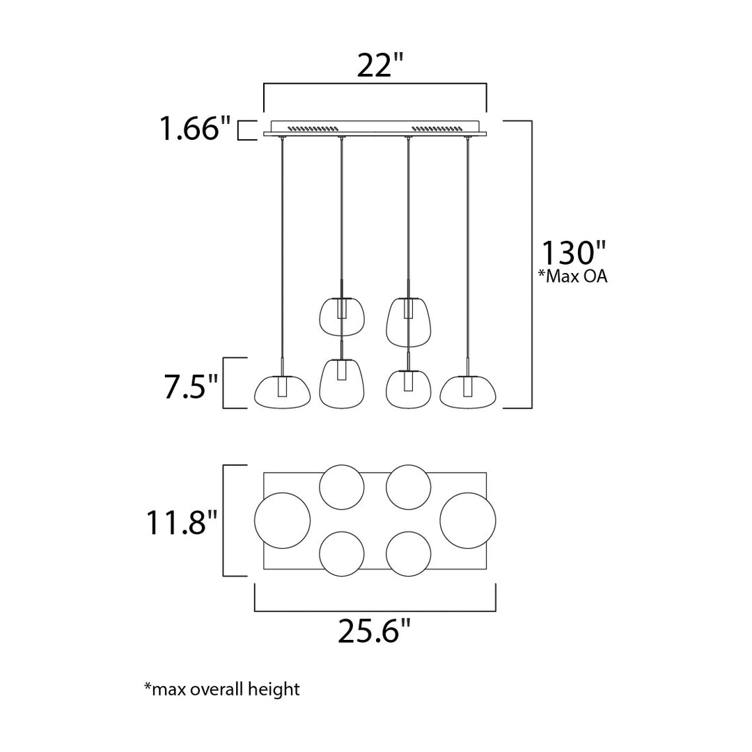 Puffs 6-Light Pendant by Studio M Lighting – line drawing