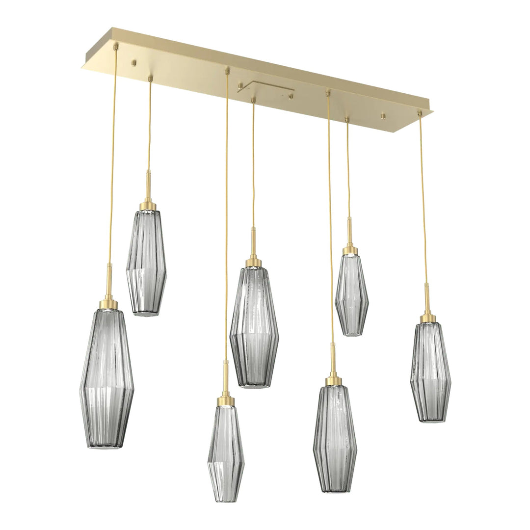 Aalto Linear Pendant Chandelier by Hammerton Studio – 7 Lights in Gilded Brass