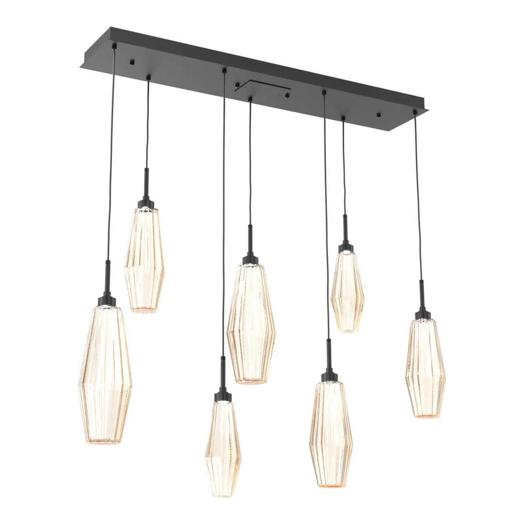 Aalto Linear Pendant Chandelier by Hammerton Studio – 7 Lights in Matte Black with Amber glass