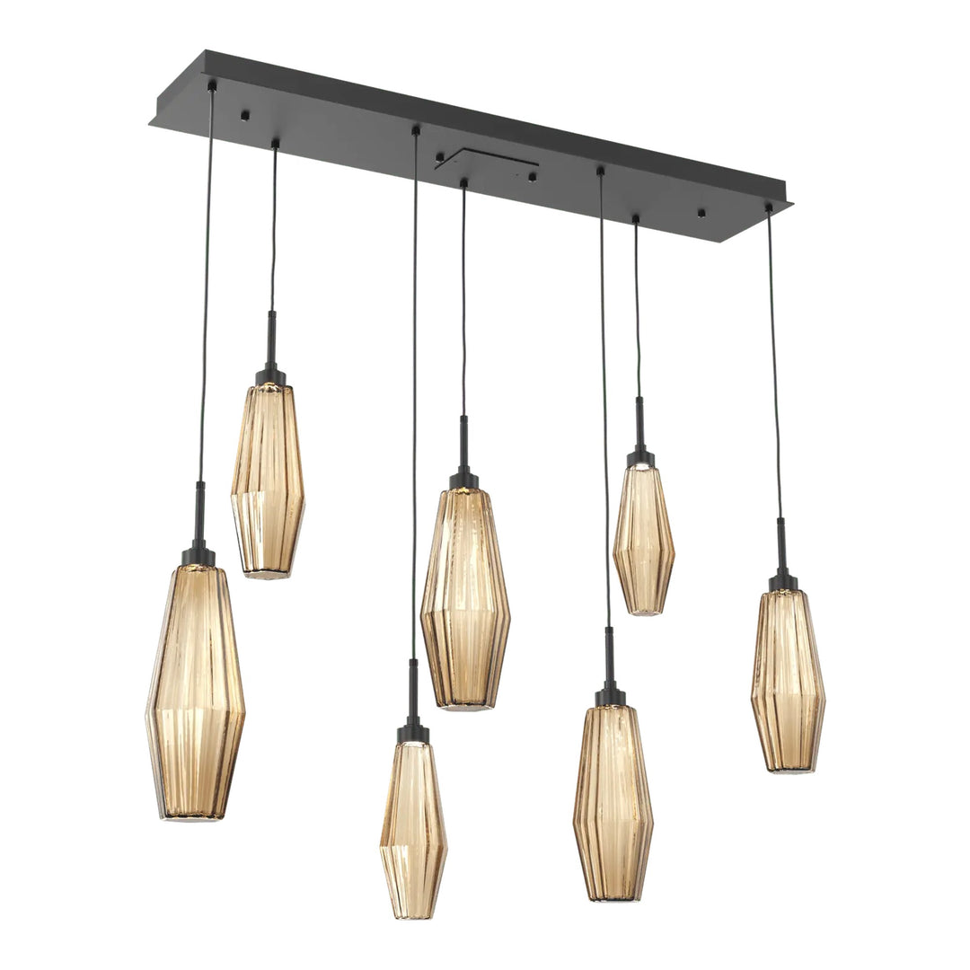 Aalto Linear Pendant Chandelier by Hammerton Studio – 7 Lights in Matte Black with Bronze glass